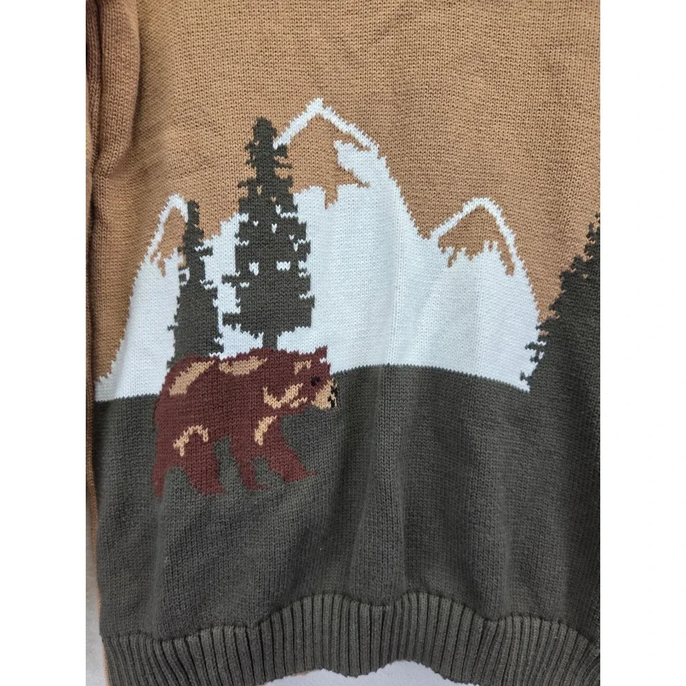 Gymboree Boys Brown Bear Mountain Intarsia Knit Mock Neck Sweater Size 10 Kid